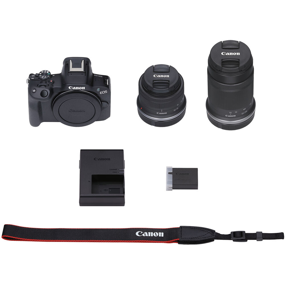 Canon EOS R50 Mirrorless Camera w/ 18-45mm and 55-210mm Lenses (Black)