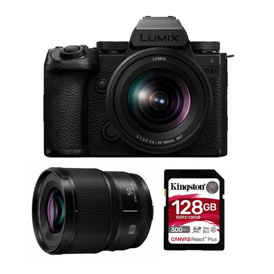 Panasonic Lumix S5 IIX Mirrorless Camera with 20-60mm and 50mm f/1.8 Lenses and 128GB SD Card Bundle (3 Items)