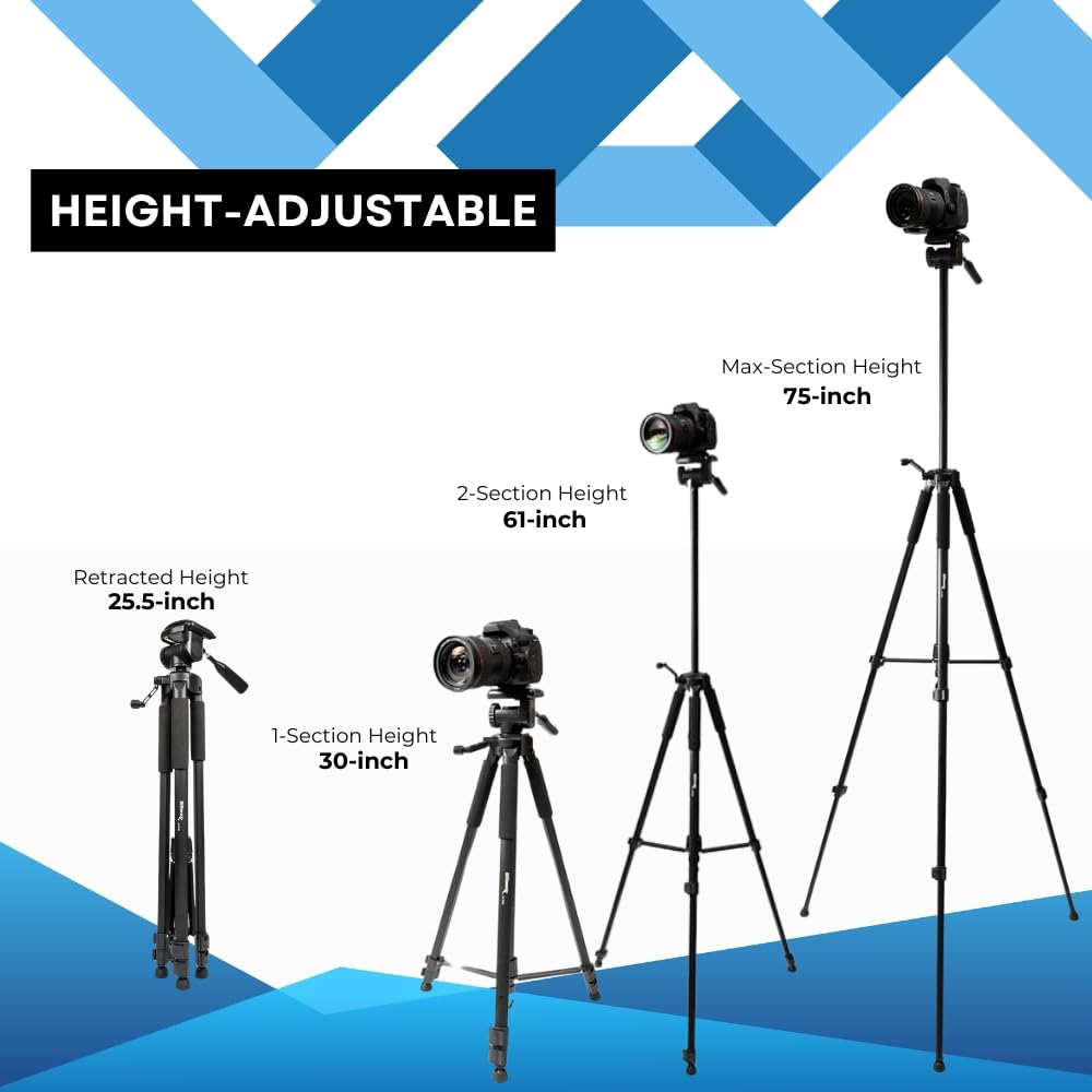 75 Professional Heavy Duty 3-Way Pan Head Tripod for JVC GY-HM100U, GY-HM700L17S, GY-HM700U, GY-HM700CHU, JVC GY-HM750, HM750 PROHD, JVC GY-HM790, GY-HM790U, HM150U, HMZ1U Camcorders & Video Cameras