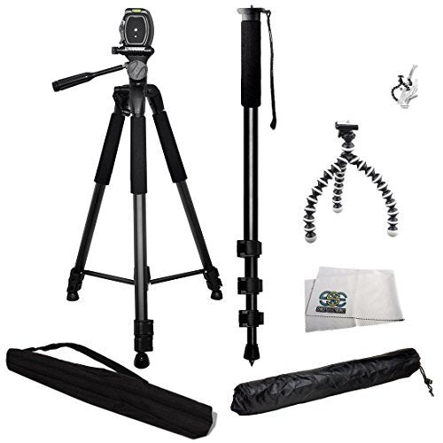 3 Piece Tripod Package for The Nikon D Series & COOLPIX L, P, L, S, J, V, AW1 Series. Includes 75 Tripod w/Carrying Case, 72 Monopod, Extra Flexible Gripster Tripod