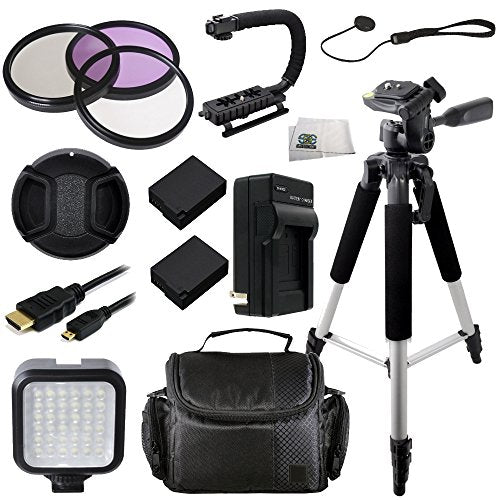 62MM 12 Piece Accessory Kit for Panasonic Lumix DMC-FZ1000 4K Digital Camera Includes 3 Piece Filter Kit, 2 Extended Life Replacement Batteries, 57 Tripod, LED Video Light, Stabilizing Handle + More