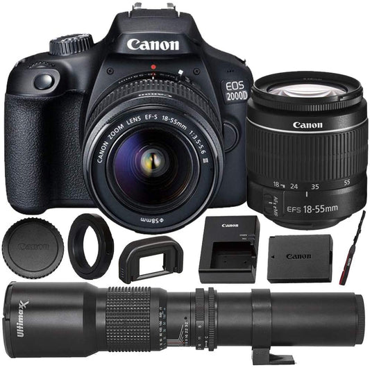 Canon EOS 2000D (Rebel T7) DSLR Camera with EF-S 18-55mm f/3.5-5.6 DC III Lens & Deluxe Accessory Bundle â€“ Includes: 2x SanDisk Ultra 32GB SDHC Memory Card, Extended Life Battery, Carrying Case & MORE