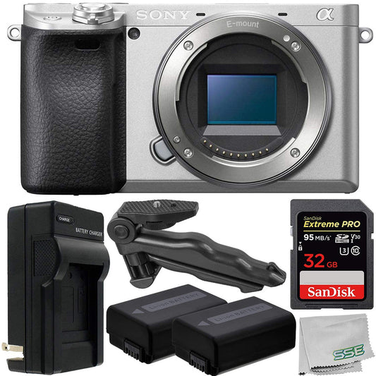 Sony Alpha a6400 Mirrorless Digital Camera (Silver) with Essential Accessory Bundle – Includes: SanDisk Extreme PRO 32GB SDHC Memory Card + 2x Replacement Battery + Battery Charger + MORE
