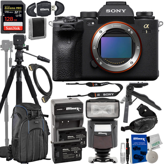 Sony a1 ( Alpha 1 ) Mirrorless Camera (Body Only) with Advanced Accessory Bundle: SanDisk 128GB Extreme Pro SDXC, 2x Extended Life Batteries, 2-in1 Lightweight 80” Tripod / Monopod & Much More