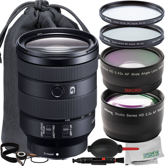 Ultimaxx Essential Sony FE 24-105mm f/4 G OSS Lens Bundle - Includes: 0.43x Wide-Angle Lens Attachment with Detachable Macro, Protective UV Filter & More (13pc Bundle)