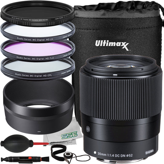 Ultimaxx Essential Sigma 30mm f/1.4 DC DN Contemporary Lens Bundle (Z Mount) - Includes: 3PC Protective Filter Kit (UV, CPL, FLD) & More (13pc Bundle)